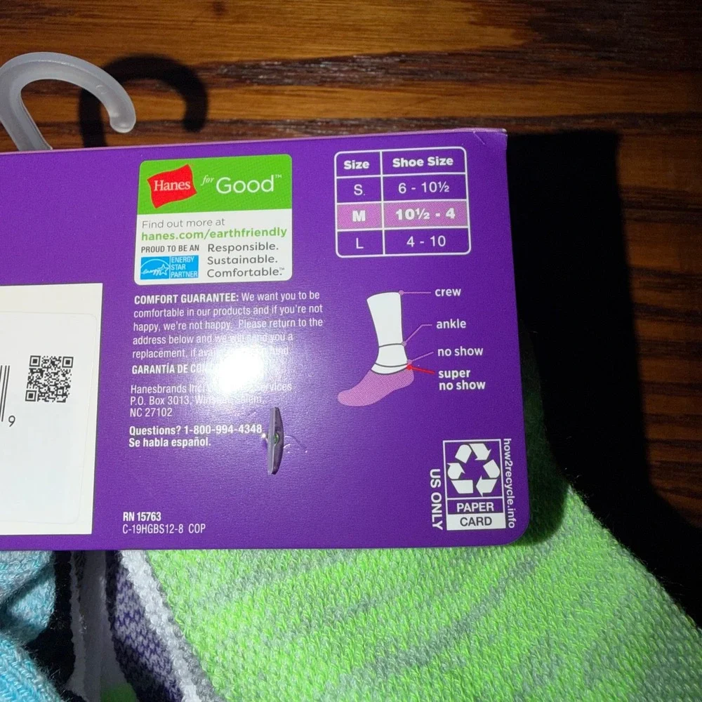 Hanes Girls Super No Show Socks 12 Pair Value Pack Medium Shoe 10.5-4 Neon Multi